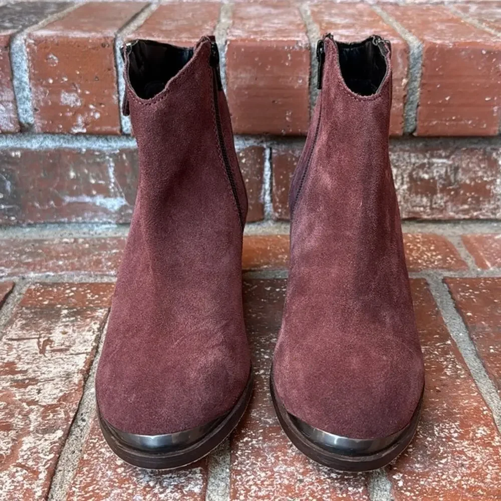 Diba True Burgundy Suede Ankle Boots Women’s Size 7.5 Stacked Block Heel